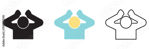 Panic attack icon. Simple line illustration of a distressed person crouching and covering ears, symbolizing anxiety, noise overload, panic, stress, and mental health pressure.