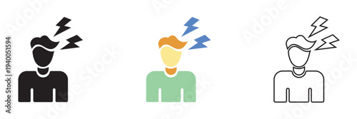 Panic attack icon. Simple line illustration of a distressed person crouching and covering ears, symbolizing anxiety, noise overload, panic, stress, and mental health pressure.