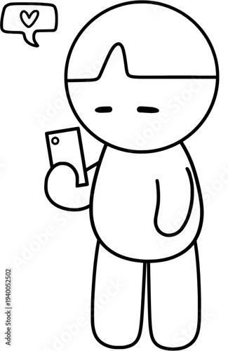 스마트폰 좋아요 확인하는 캐릭터 일러스트