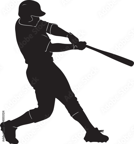 Baseball player swinging bat in dynamic motion silhouette