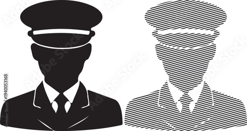 Police Officer Silhouette Uniform Hat Isolated on White Background