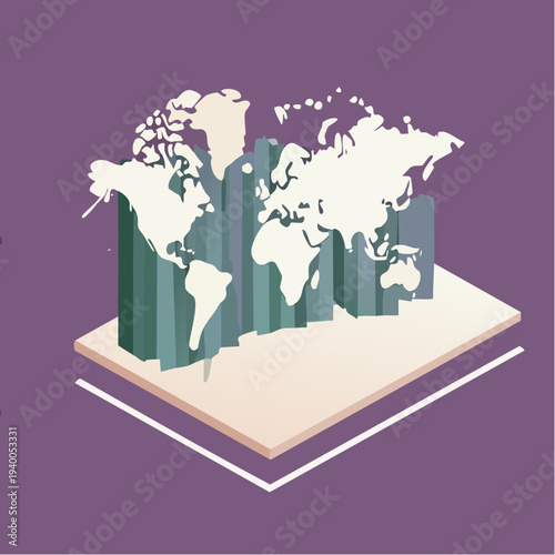 Isometric 3D Pop-Up World Map on a Layered Platform.