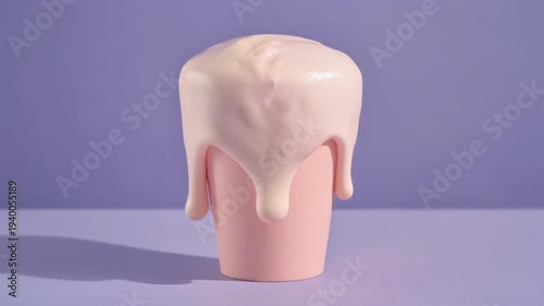 Pink disposable paper cup on vibrant purple background