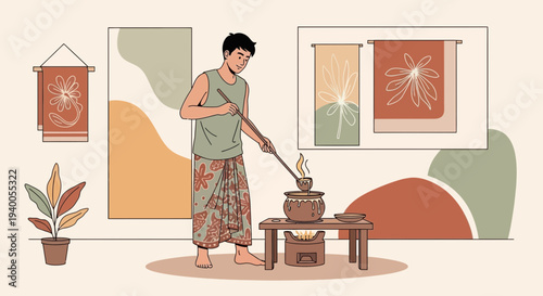 Artisan crafting batik fabric with natural dyes, traditional textile art