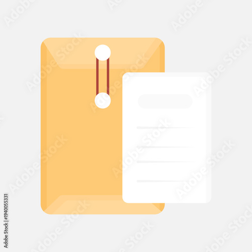 Flat Illustration of Office Document Folder with String Closure and Paper Sheet for File Storage Archive and Business Organization Concept
