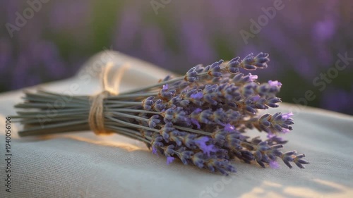 Beautiful bundle of fresh lavender flowers with rustic twine