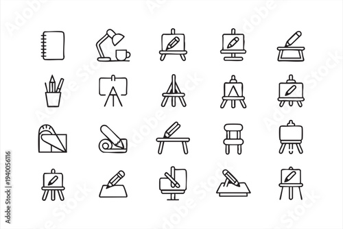 Drawing And Art Studio Line Icon Set With Easel Pencil And Sketch Tools