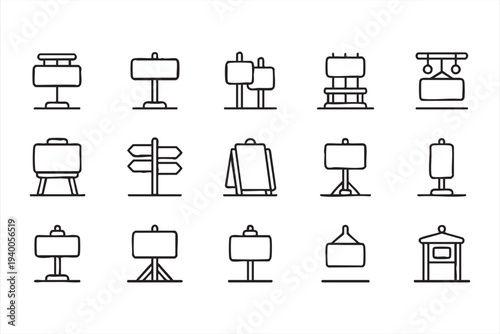 Advertising Billboard And Outdoor Signboard Line Icon Set