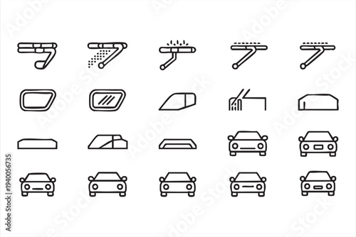Automotive Windshield Cleaning And Rain Weather Outline Icons