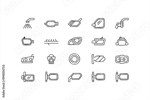 Car Mirror Headlight And Automotive Parts Line Icon Set