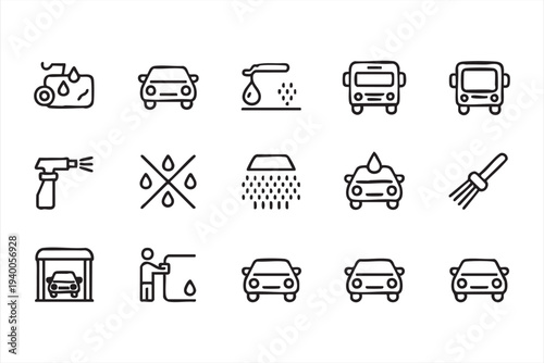 Car Wash And Auto Cleaning Service Line Icon Set