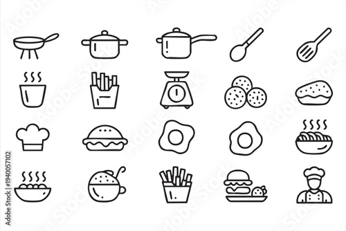 Clean Outline Fast Food And Cooking Icons For Kitchen And Menu Design
