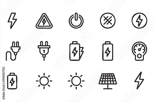 Electric Power And Charging Outline Icons For Energy Technology