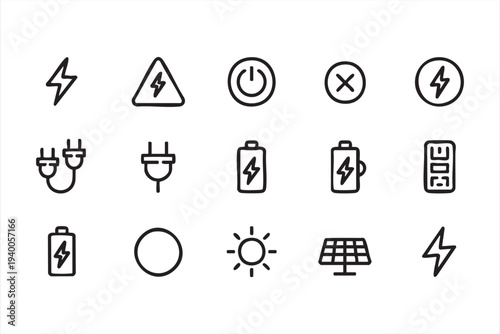 Electric Power Supply And Charging Line Icons For Technology Design
