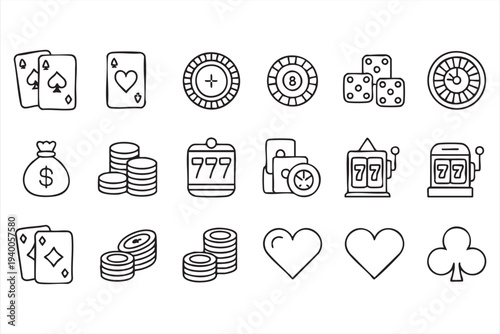Gambling And Casino Game Line Icons For Betting Entertainment