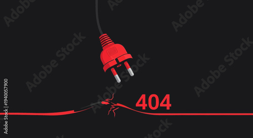 Broken Power Cord with 404 Error Symbol, Concept of Connection Failure and Internet Outage