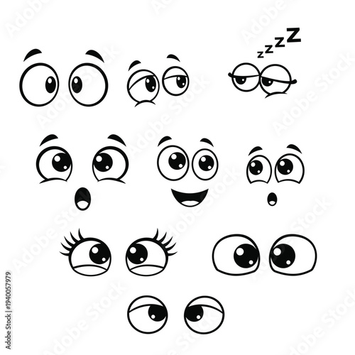 Collection of various cartoon eyes and facial expressions