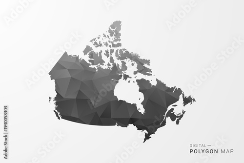 Canada Map - Black Polygon Style Vector Illustration with Low Poly Geometric Design, Clean Silhouette Isolated on White Background.