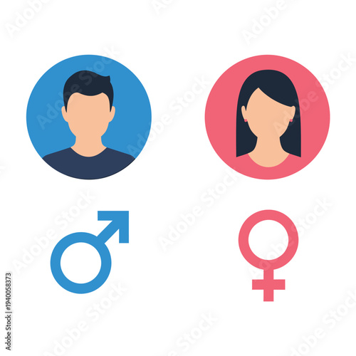 Vector icons of a man and woman with gender symbols