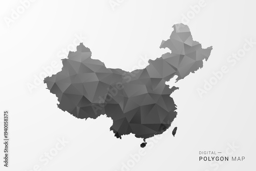 China Map - Black Polygon Style Vector Illustration with Low Poly Geometric Design, Clean Silhouette Isolated on White Background.