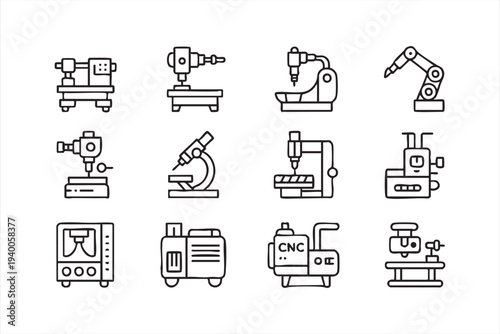 Factory Equipment And Industrial Machine Outline Symbols