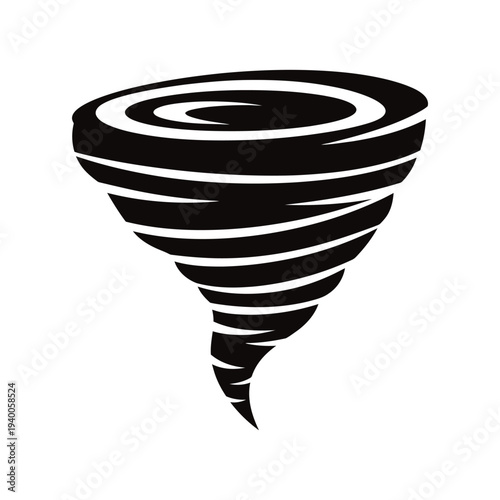 Black and white illustration of a swirling tornado