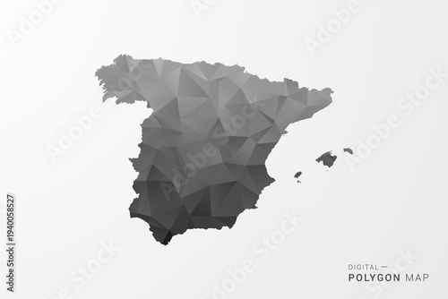 Spain Map - Black Polygon Style Vector Illustration with Low Poly Geometric Design, Clean Silhouette Isolated on White Background.