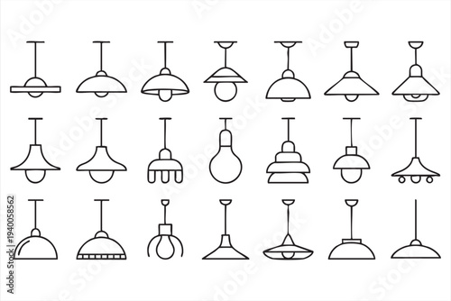 Home Lighting Pendant Lamp Minimal Line Icon Pack