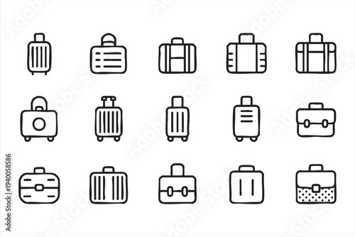 Luggage And Suitcase Outline Icon Set For Travel And Tourism