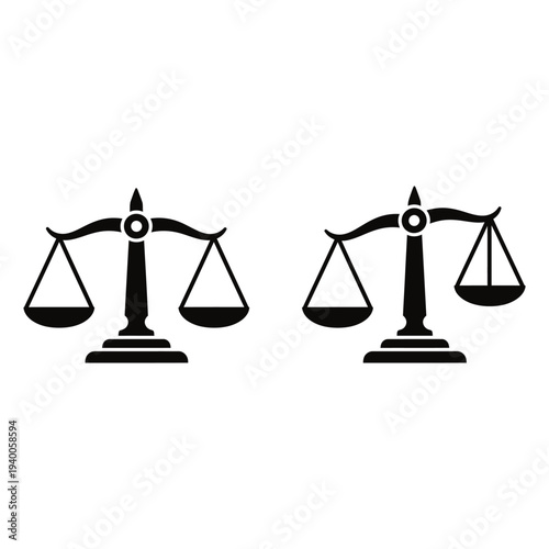 Black silhouette of two scales icons on a for law and justice concepts