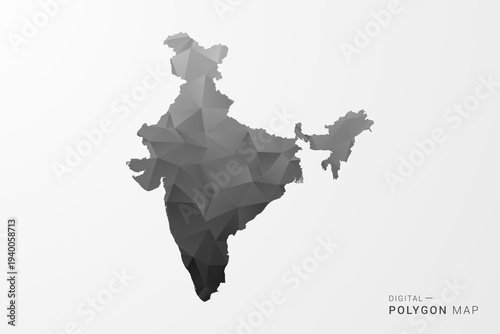 India Map - Black Polygon Style Vector Illustration with Low Poly Geometric Design, Clean Silhouette Isolated on White Background.
