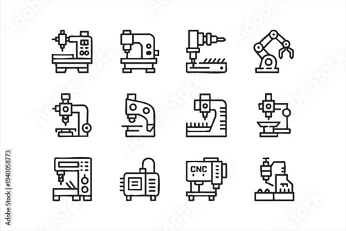 Manufacturing Machinery And Factory Automation Line Icons