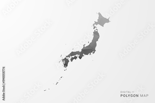 Japan Map - Black Polygon Style Vector Illustration with Low Poly Geometric Design, Clean Silhouette Isolated on White Background.
