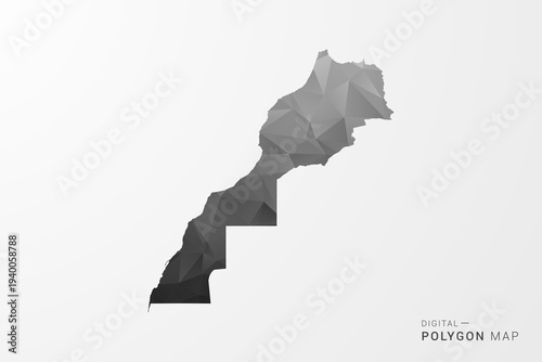 Morocco Map - Black Polygon Style Vector Illustration with Low Poly Geometric Design, Clean Silhouette Isolated on White Background.