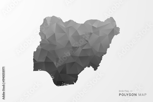 Nigeria Map - Black Polygon Style Vector Illustration with Low Poly Geometric Design, Clean Silhouette Isolated on White Background.