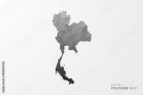 Thailand Map - Black Polygon Style Vector Illustration with Low Poly Geometric Design, Clean Silhouette Isolated on White Background.