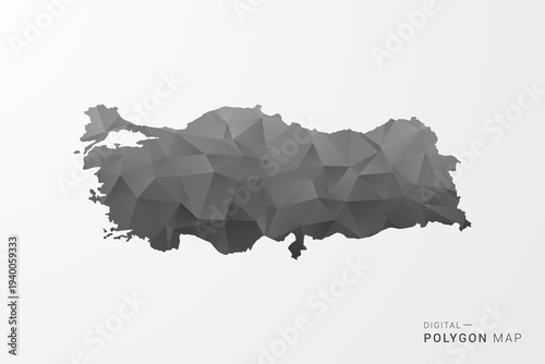 Turkey Map - Black Polygon Style Vector Illustration with Low Poly Geometric Design, Clean Silhouette Isolated on White Background.