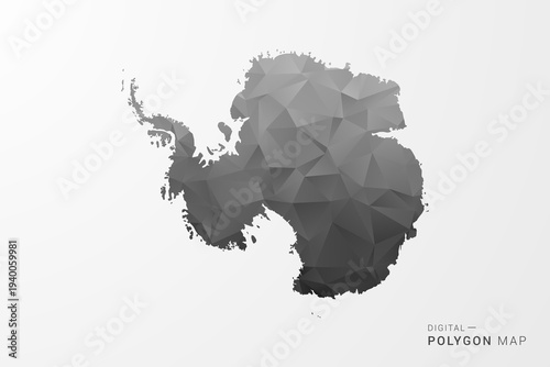 Antarctica Map - Black Polygon Style Vector Illustration with Low Poly Geometric Design, Clean Silhouette Isolated on White Background.