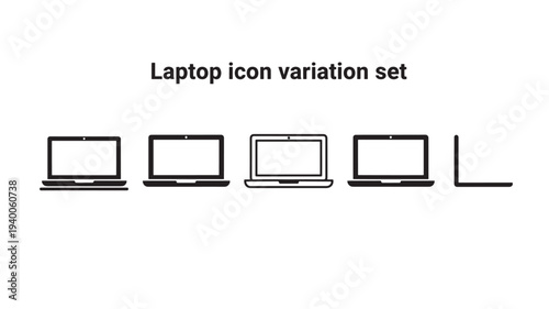 Laptops icons set with various styles and perspectives, simple line art variations featuring laptop, icon, variation with computer and portable