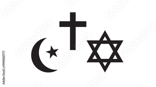 Symbols religious crescent cross star of david icons black silhouette on white background for diversity and belief concepts