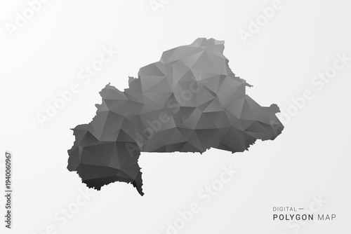 Burkina Faso Map - Black Polygon Style Vector Illustration with Low Poly Geometric Design, Clean Silhouette Isolated on White Background.