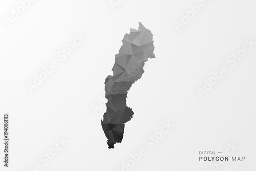 Sweden Map - Black Polygon Style Vector Illustration with Low Poly Geometric Design, Clean Silhouette Isolated on White Background.