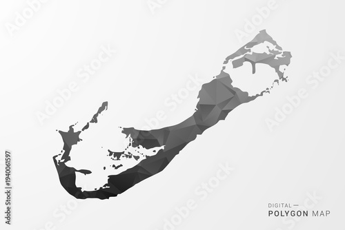 Bermuda Map - Black Polygon Style Vector Illustration with Low Poly Geometric Design, Clean Silhouette Isolated on White Background.