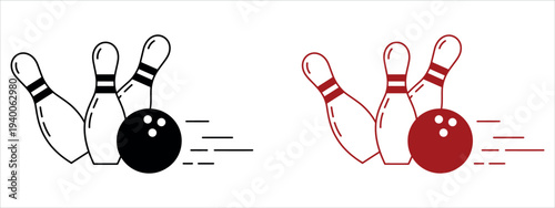 Bowling Ball and Pins Icon Set for Indoor Sports and Gaming Symbols Vector Illustration.