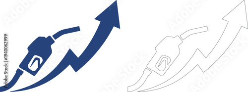 Blue gas pump nozzle with upward trending arrow fuel