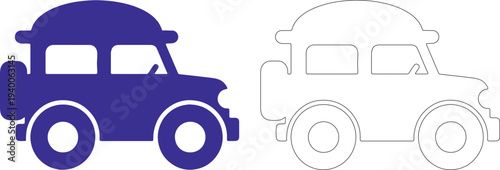 Blue safari jeep silhouette and outline vehicle transportation