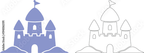 Blue sandcastle turret silhouette with outline