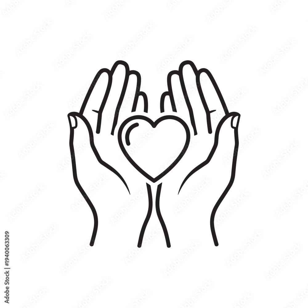 Obraz premium Hands holding heart symbol line icon.