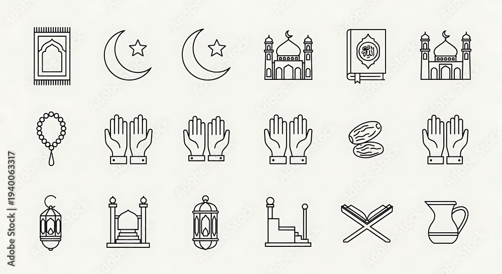 Fototapeta premium Islamic Symbols and Icons Set Illustration.