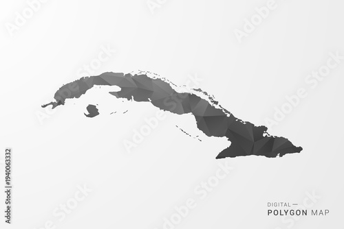 Cuba Map - Black Polygon Style Vector Illustration with Low Poly Geometric Design, Clean Silhouette Isolated on White Background.